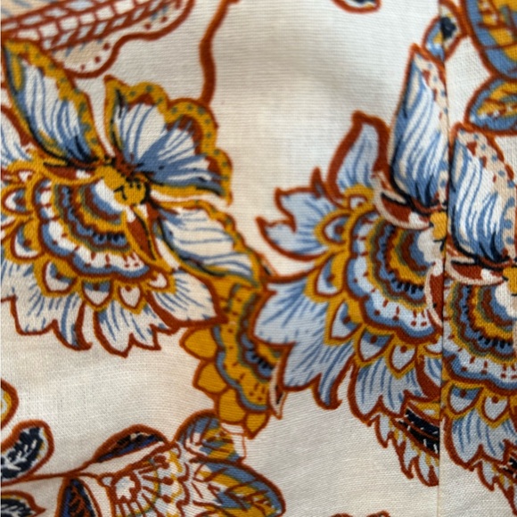 OLD NAVY Floral Linen Blend Smocked Midi Dress Cream Blue Mustard Medium - Picture 8 of 8